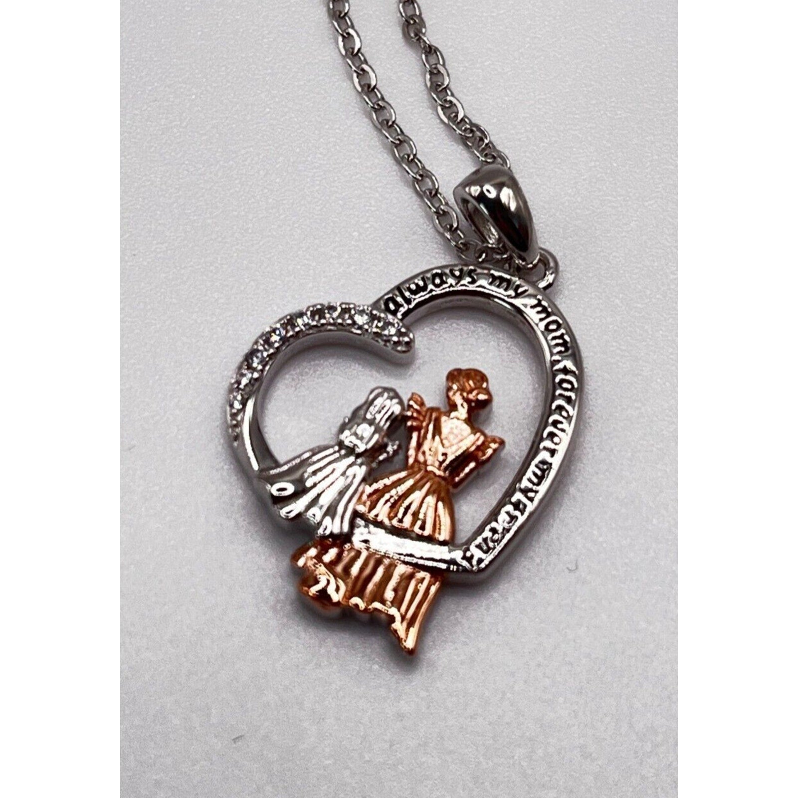 Mother Daughter Necklace 925 Sterling Silver Pendant Gift for Women With CZ