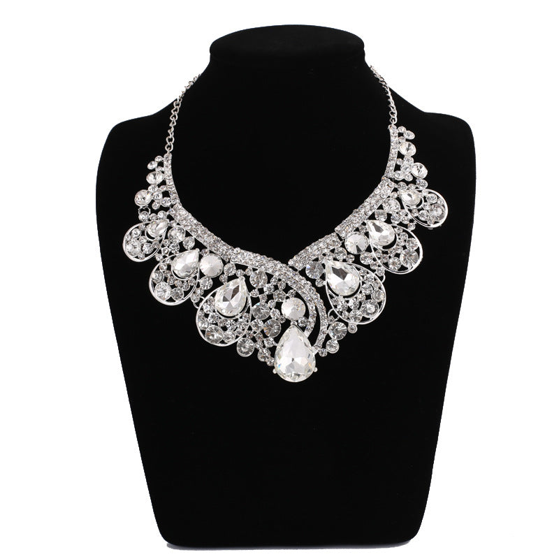 Fashion Crystal Drop Shape With Round Bead Necklace and Earring Set
