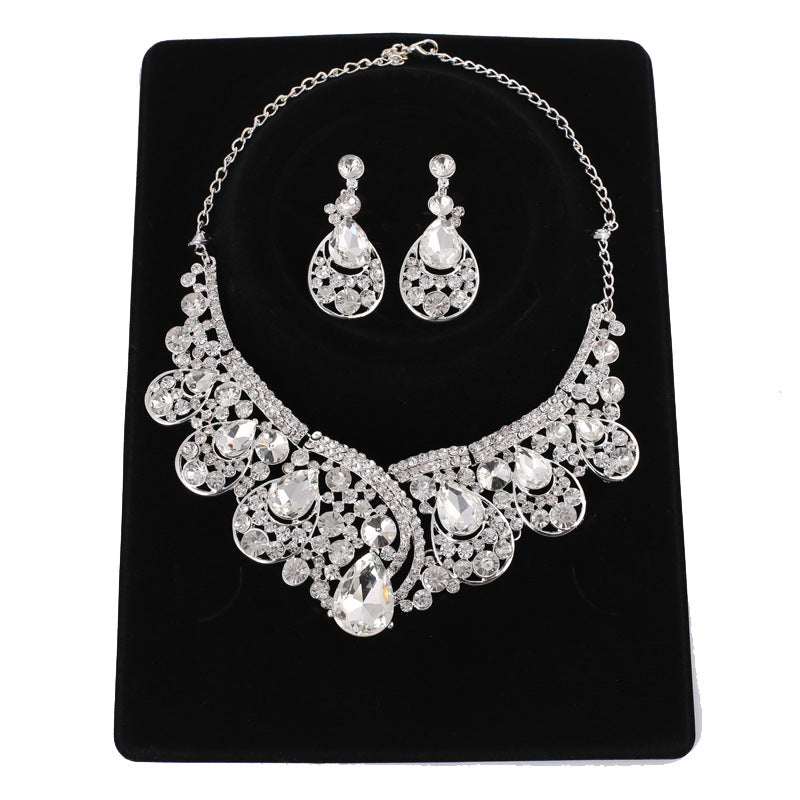 Fashion Crystal Drop Shape With Round Bead Necklace and Earring Set