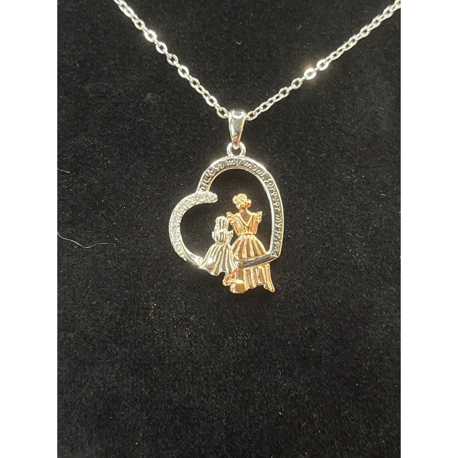 Mother Daughter Necklace 925 Sterling Silver Pendant Gift for Women With CZ