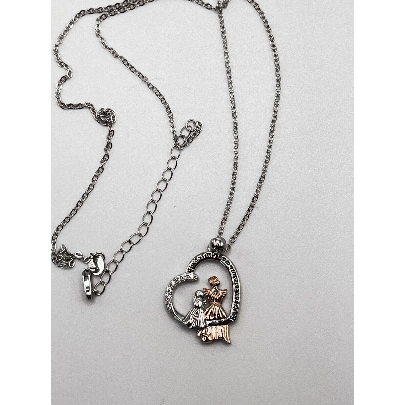 Mother Daughter Necklace 925 Sterling Silver Pendant Gift for Women With CZ