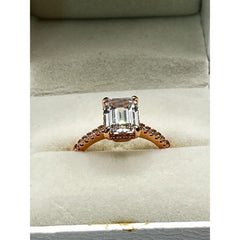 Sterling .925 Emerald Cut CZ Diamond Engagement Ring W Side Stones