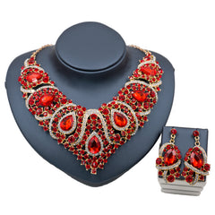 Fast selling explosion, Middle East, Europe and America, colorful exaggerated bride necklace, earring set, alloy color plating
