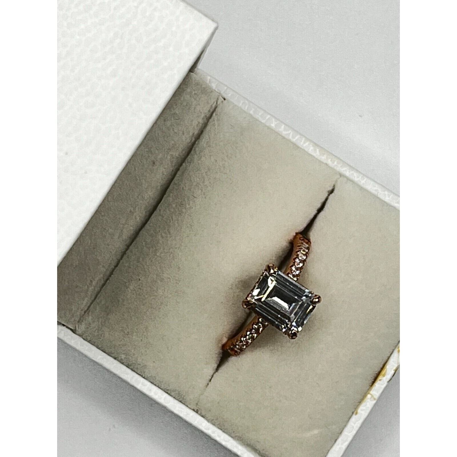 Sterling .925 Emerald Cut CZ Diamond Engagement Ring W Side Stones