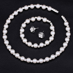 Pearl and Rhinestone Necklace, bracelets And Earrings Set
