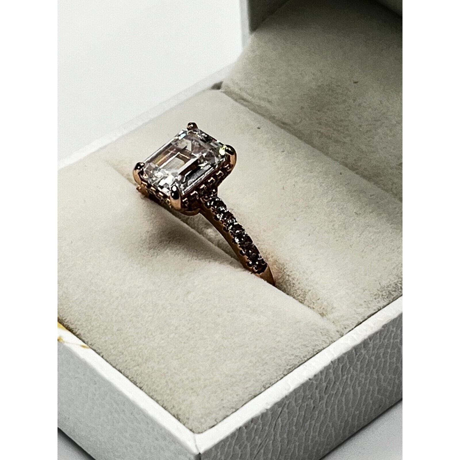 Sterling .925 Emerald Cut CZ Diamond Engagement Ring W Side Stones