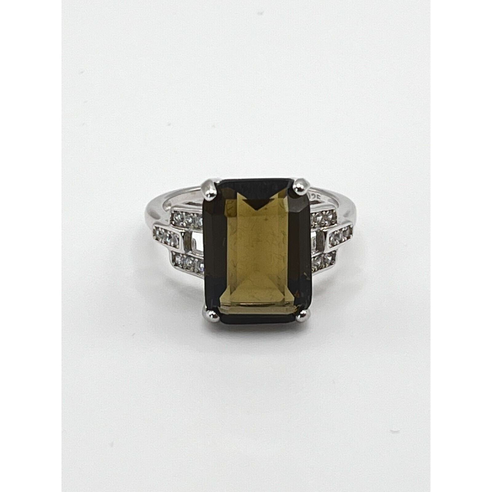 .925 Sterling Silver Quartz and Cubic Zirconia Ring Size 7
