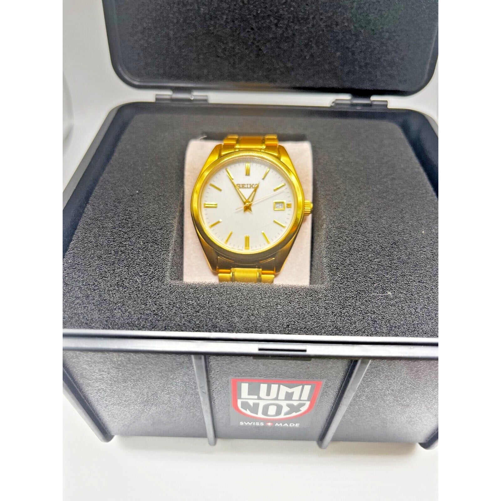 Seiko 6N52-00A0 SUR307 Gold Quartz Watch Authentic New W LUMINOX Gift Box