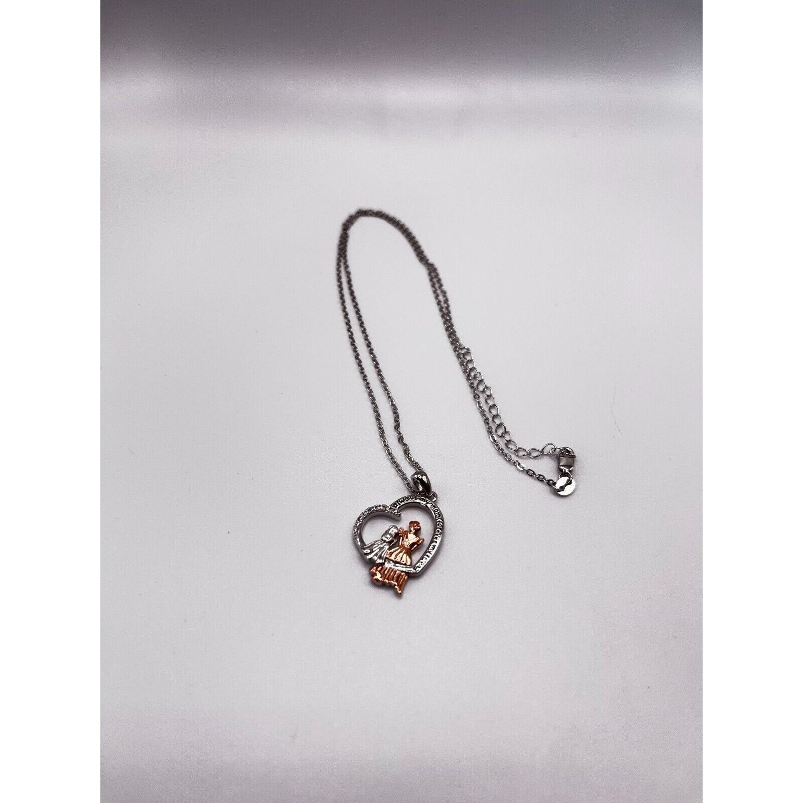 Mother Daughter Necklace 925 Sterling Silver Pendant Gift for Women With CZ