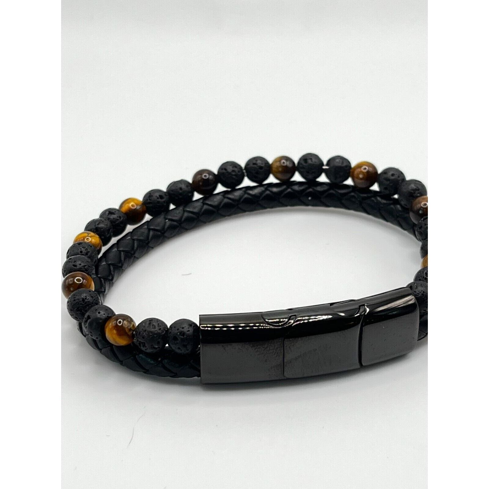 Black Leather Bracelet for Men Premium Artisan Double Strand