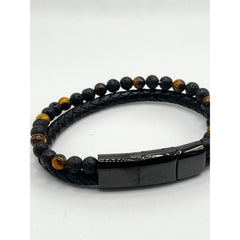 Black Leather Bracelet for Men Premium Artisan Double Strand