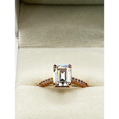 Sterling .925 Emerald Cut CZ Diamond Engagement Ring W Side Stones