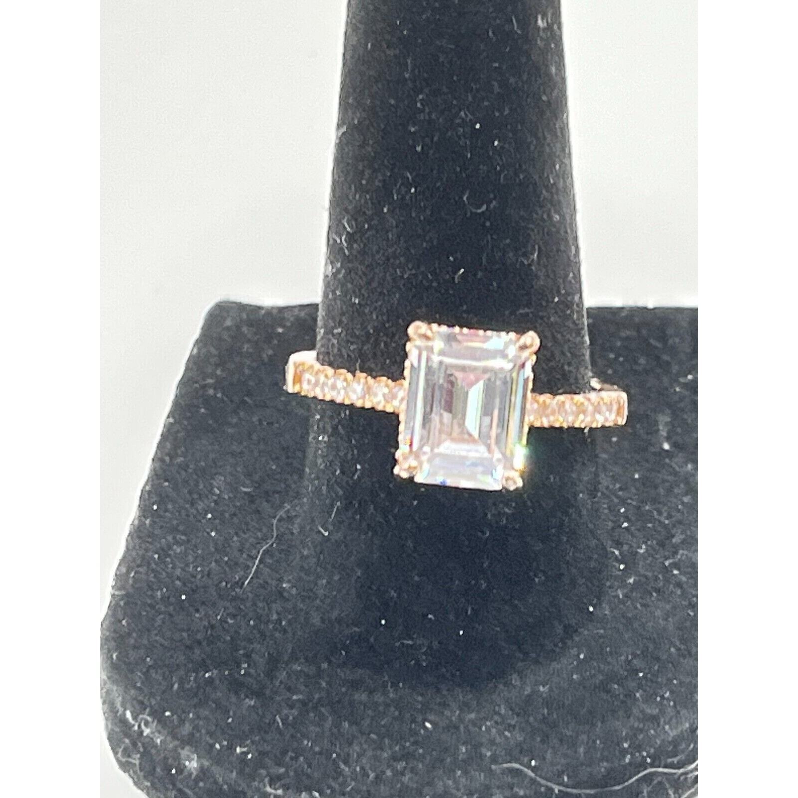 Sterling .925 Emerald Cut CZ Diamond Engagement Ring W Side Stones