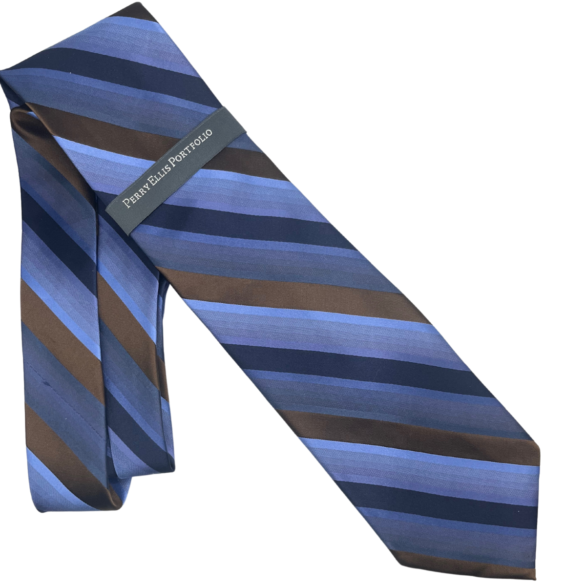 New Men's Perry Ellis PORTFOLIO Designer Tie 100% Silk blue Striped Necktie