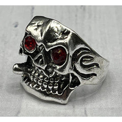 Mens Stainless Steel Gothic MC Biker Skull W Cigar Ring Silver/Black Size 10 3/4