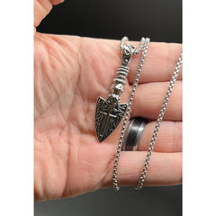 Men Jewelry Silver Celtic Viking Shield Spear Cross Pendant Necklace Velvet Bag