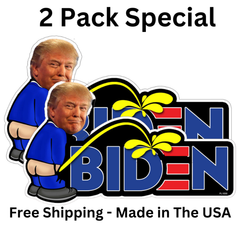 Trump Peeing on Biden Sticker - funny anti joe calvin pissing Vinyl Decal 2 Pack