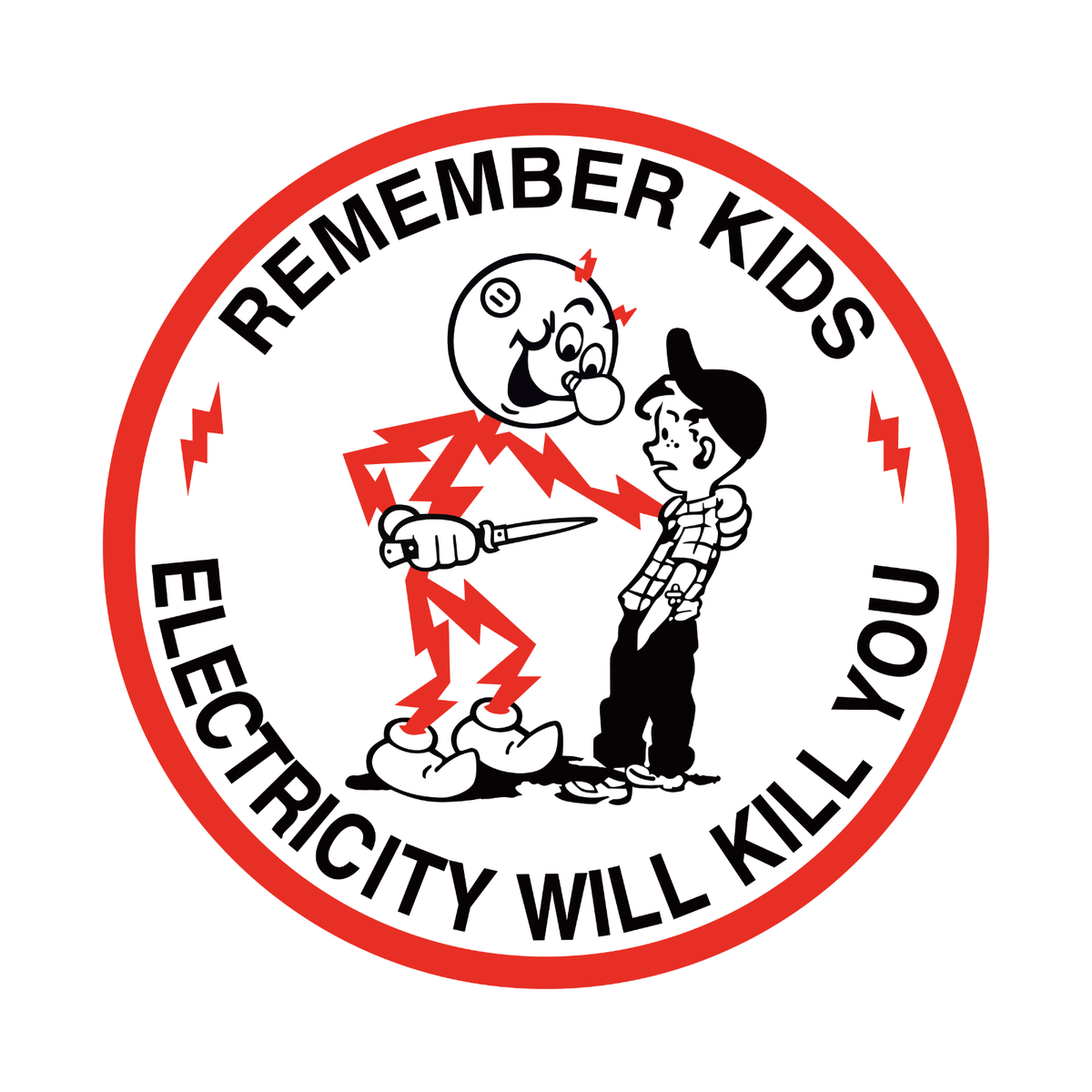 Electricity Will Kill You Sticker Reddy Kilowatt Vinyl Decal Safety Large 6"